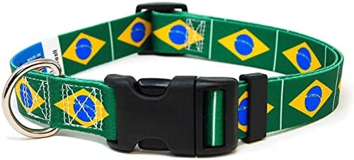 צווארון כלבים ברזיל | דגל ברזיל | אבזם שחרור מהיר | מיוצר ב- NJ, ארהב | לכלבים בינוניים | רוחב 3/4 אינץ '